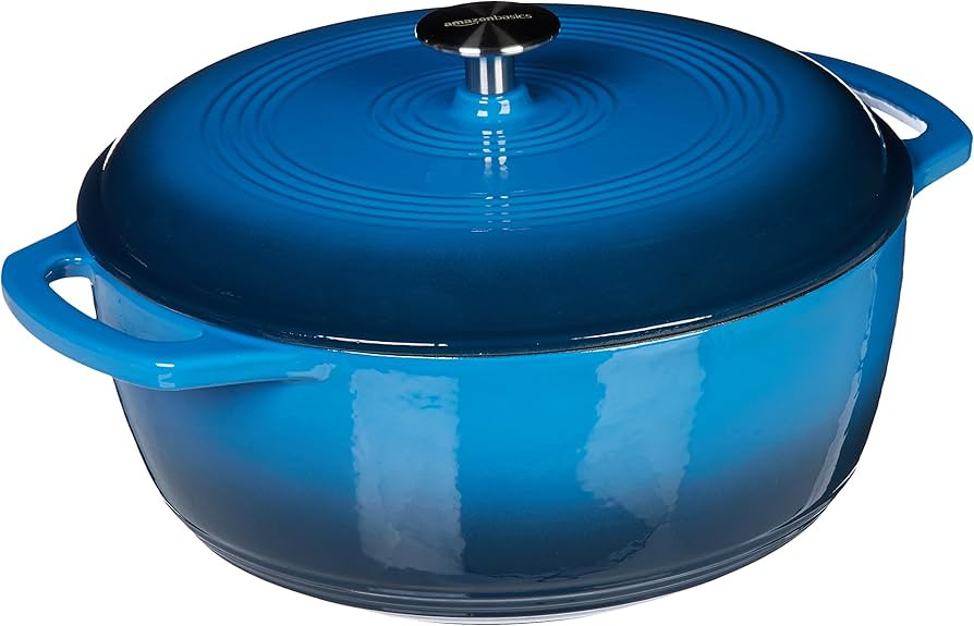 Amazon Basics Enameled Cast Iron Covered Round Dutch Oven, 4.3-Quart, Blue | Amazon (US)