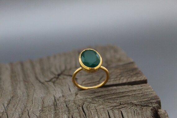 Read the full title
    Natural Green Onyx Ring - Handmade Gemstone Ring - December Birthstone - ... | Etsy (US)