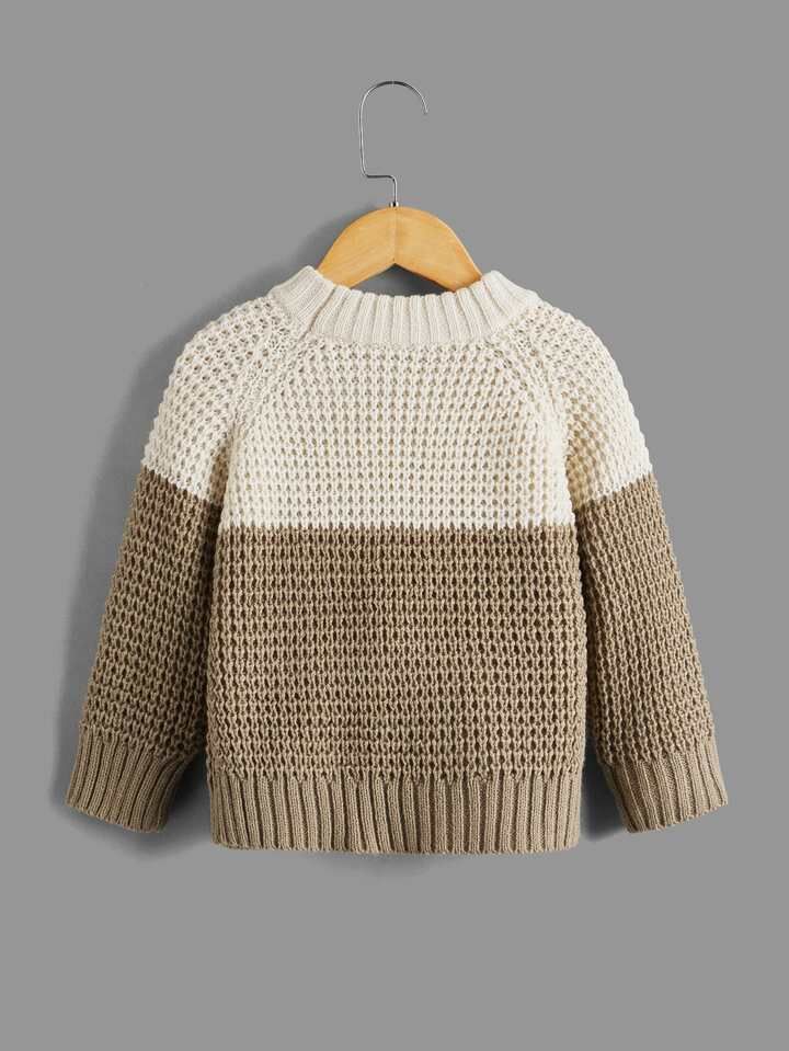 Toddler Boys Two Tone Raglan Sleeve Fake Button Sweater4.97(33) | SHEIN