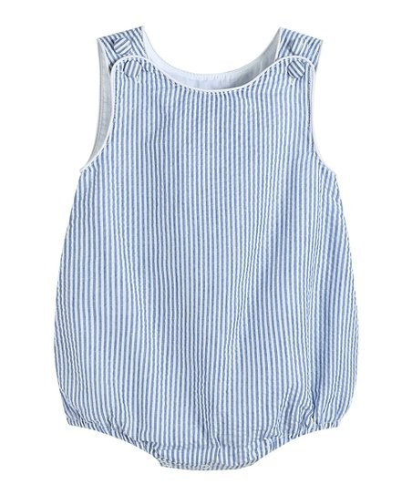 Dark Blue Stripe Seersucker Button-Strap Bubble Bodysuit - Infant & Toddler | Zulily