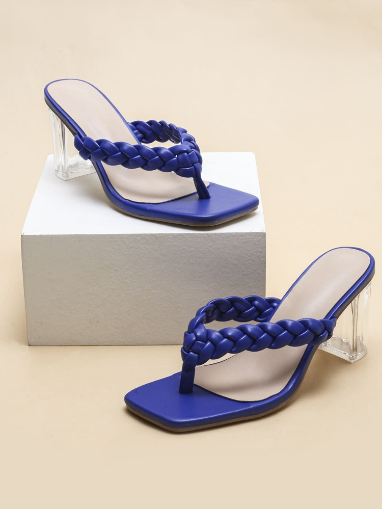 Braided Strap Chunky Heeled Thong Sandals | SHEIN