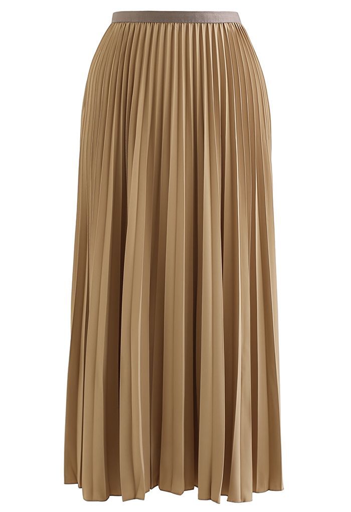 Simplicity Pleated Midi Skirt in Light Tan | Chicwish