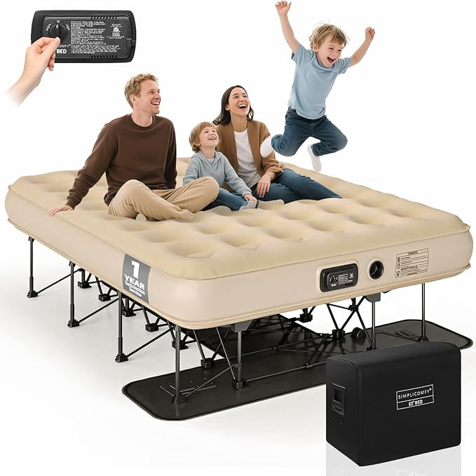 Simpli Comfy Queen EZ Bed Self-Inflating Air Mattress with Built-in Frame, Pump and Wheeled Case,... | Amazon (US)