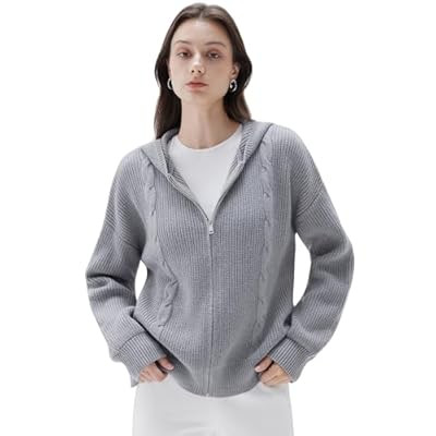 SUUKSESS Women Chunky Knit Cashmere Blend Sweaters Zip up Oversized Hoodies Cardiga… | Amazon (US)