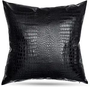HDDahua Black Crocodile Skin Thick & Soft Faux Leather Pillow Cover, 18x18 Inches Crocodile Throw... | Amazon (US)