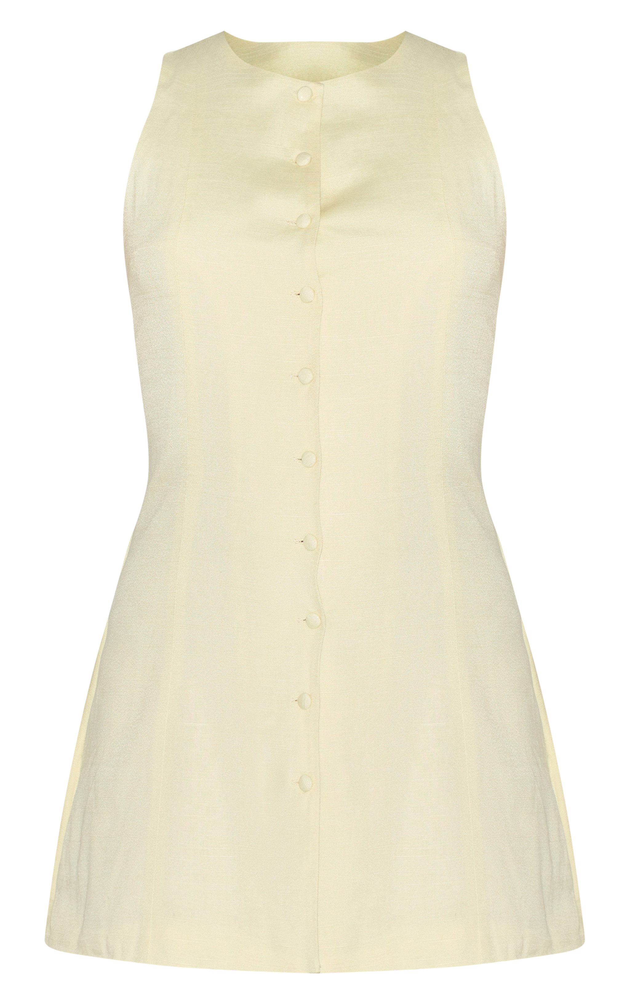 Butter Yellow Linen A Line Cinched Back Skort Romper | PrettyLittleThing US