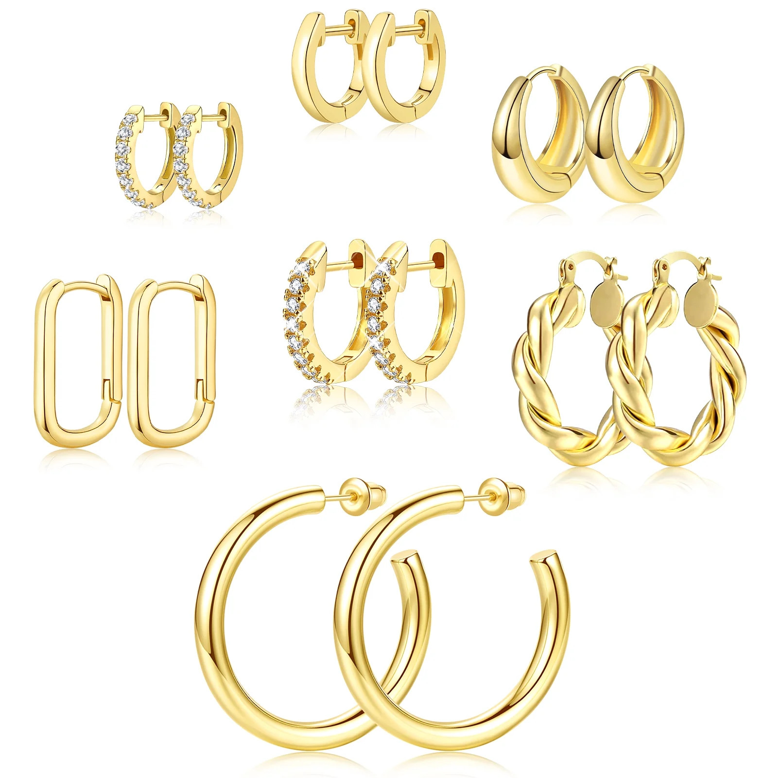 Adoyi Gold Hoop Earrings Set for Women, 14K Gold Plated Chunky Twisted Gold Hoops Hypoallergenic ... | Walmart (US)