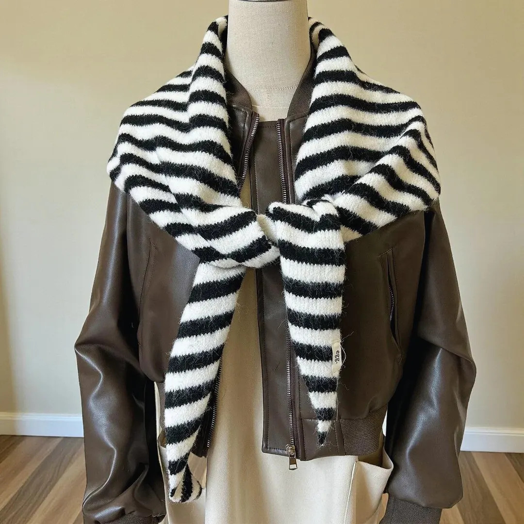 Striped Knit Triangle Scarf, Soft Wool Blend Shawl - Etsy | Etsy (US)