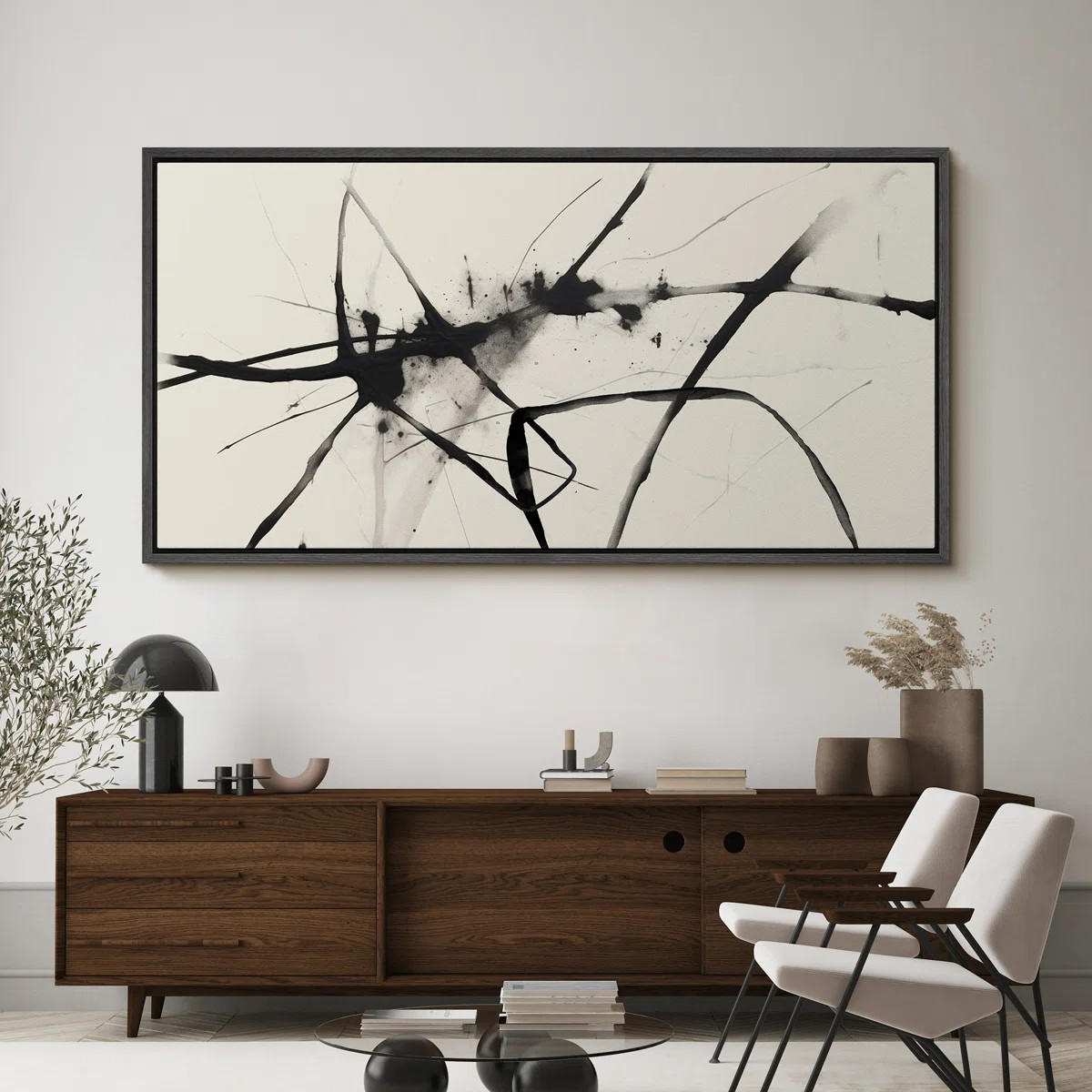 BAW " Minimalist Black Ink Splatter On White Rustic Retro Art Decor Extra Large Artwork Pictures ... | Wayfair North America