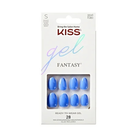 KISS Gel Fantasy Color Press on Nails Stereo Hearts Blue Short Almond 28 Count | Walmart (US)
