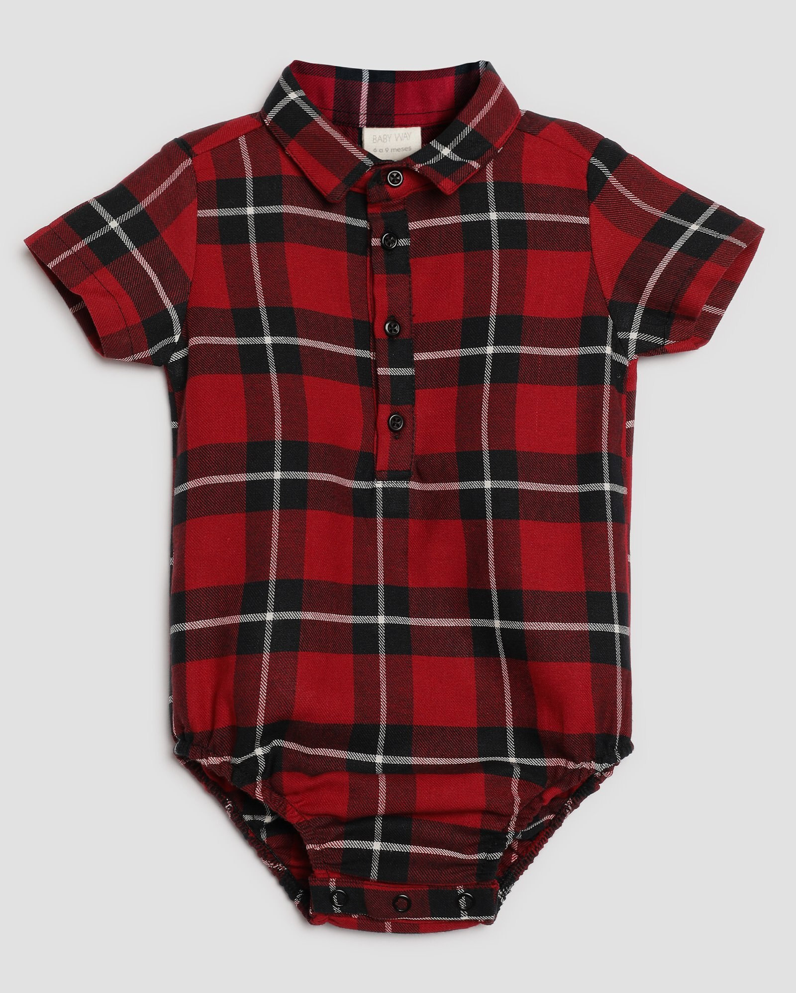 Body bebê xadrez manga curta vermelho | Baby Way | Riachuelo (BR)