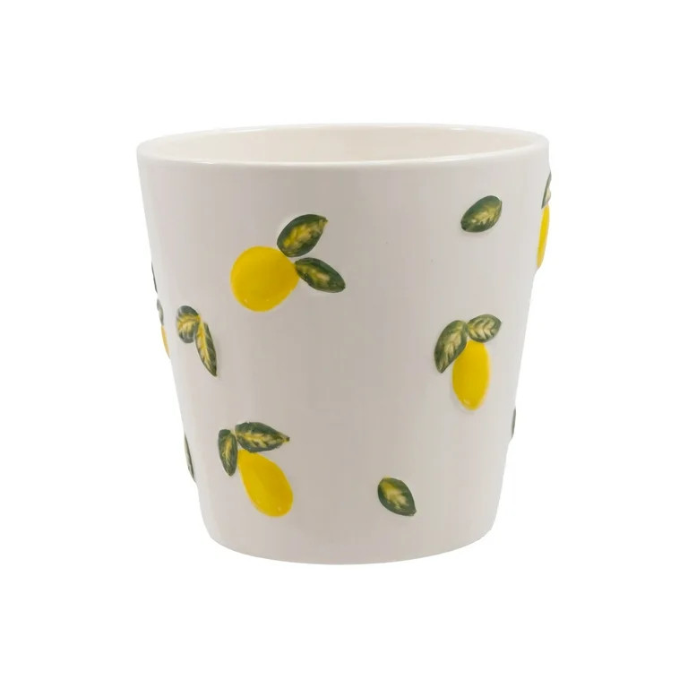 Mainstays 6.25" x 6.25" x 6" Round Cream and Yellow Ceramic Lemon Planter | Walmart (US)