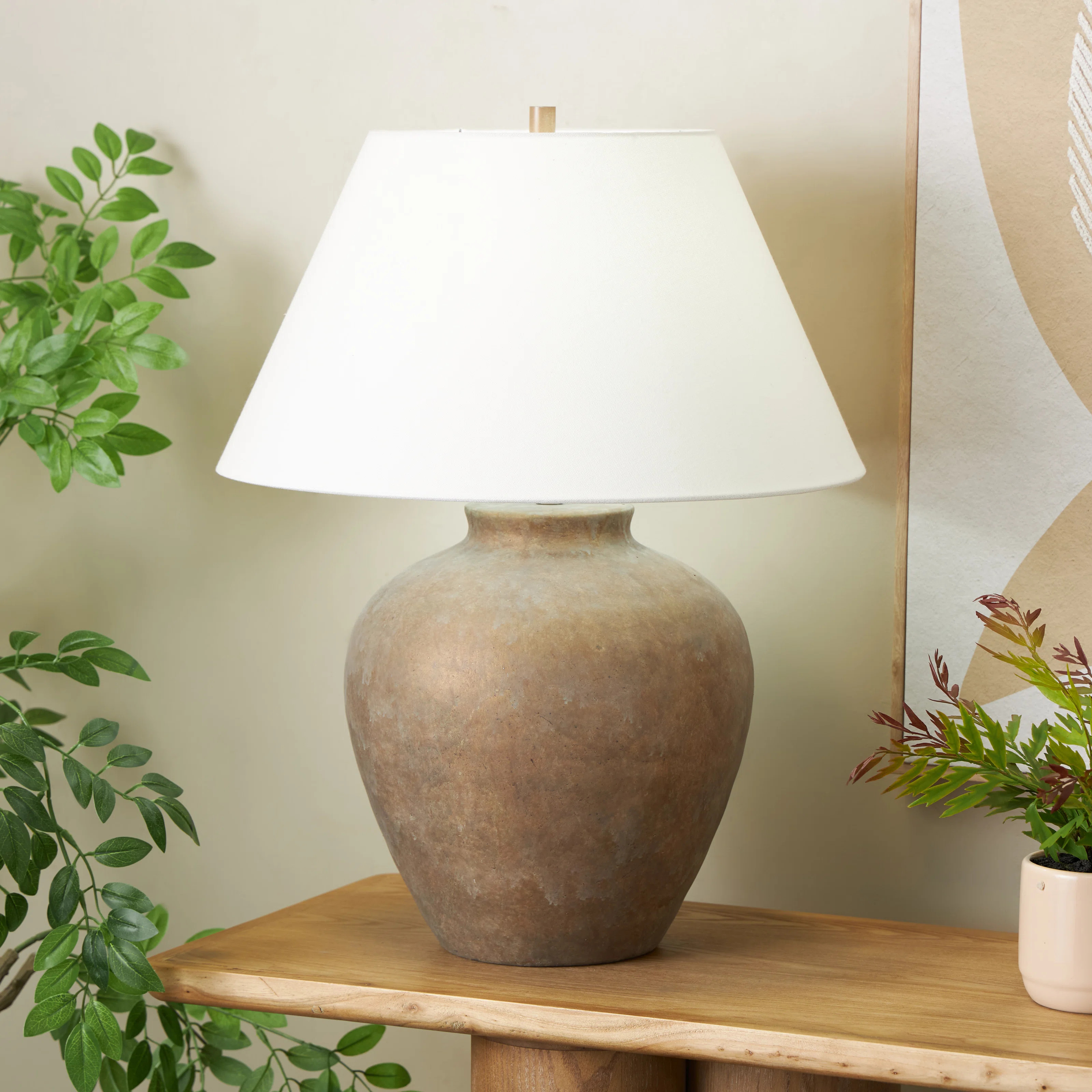 Cole And Grey Ceramic Antique Style Pot Vase Room Table Lamp With White Drum Shade | Wayfair North America