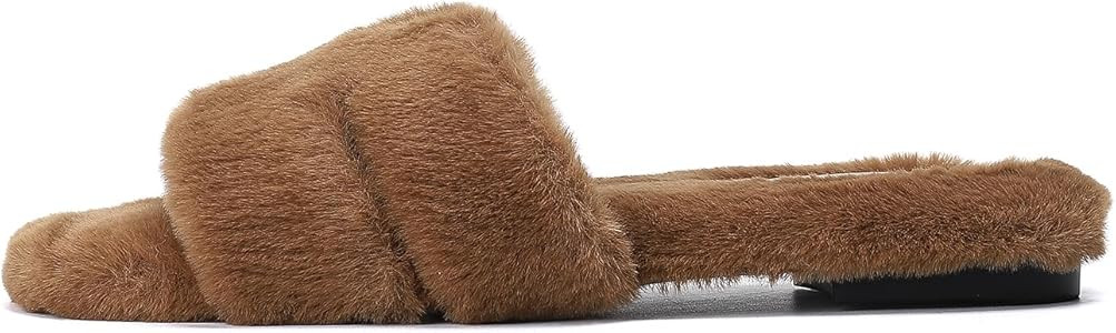 Stratuxx Kaze Womens Fur Slippers Comfy House Slides Sandals Open Toe Memory Foam Indoor Fluffy S... | Amazon (US)