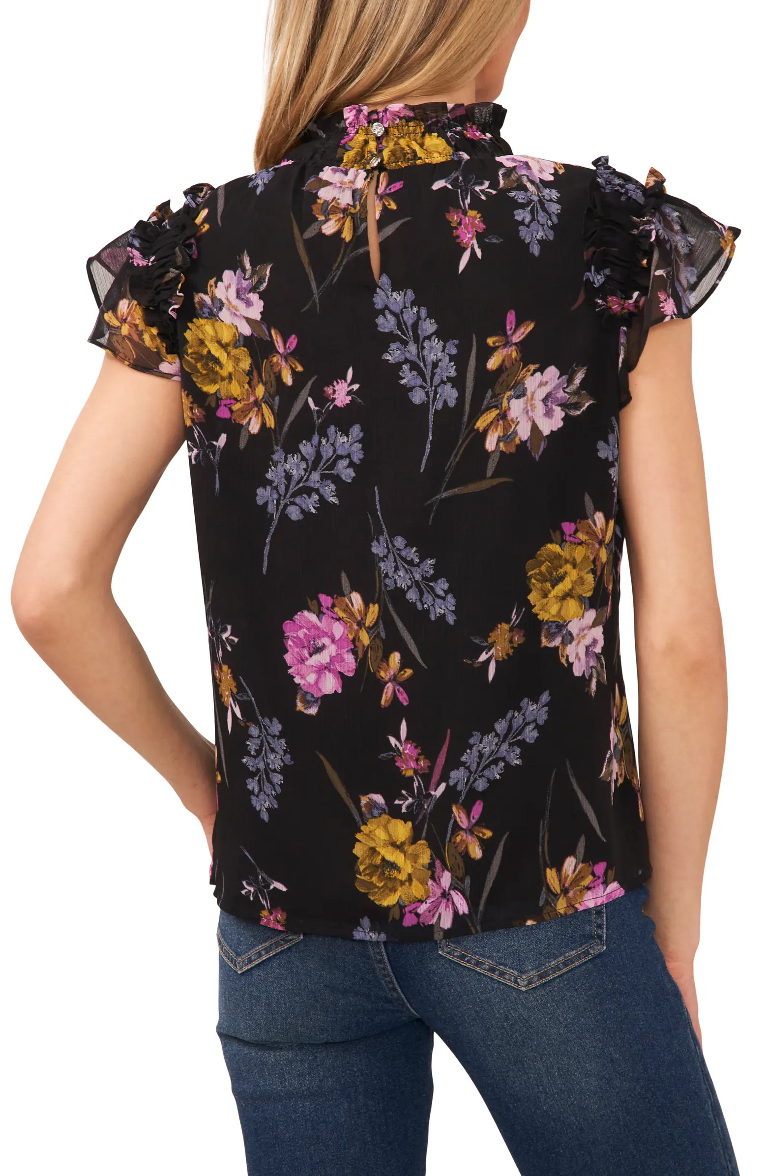 Floral Mock Neck Chiffon Blouse | Nordstrom