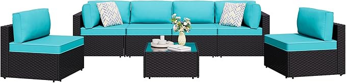 Shintenchi 7 Pieces Outdoor Patio Sectional Sofa Couch,PE Wicker Furniture Conversation Sets with... | Amazon (US)