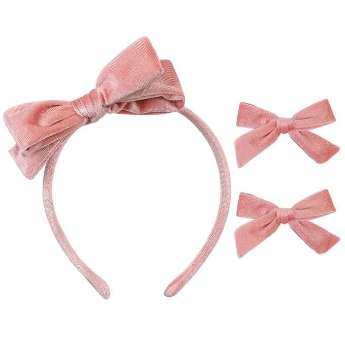 DEEKA Pink Velvet Bow Headband & 2 Pcs Velvet Hair Bows Set Velvet Uniform Hair Accessories Hair ... | Amazon (US)