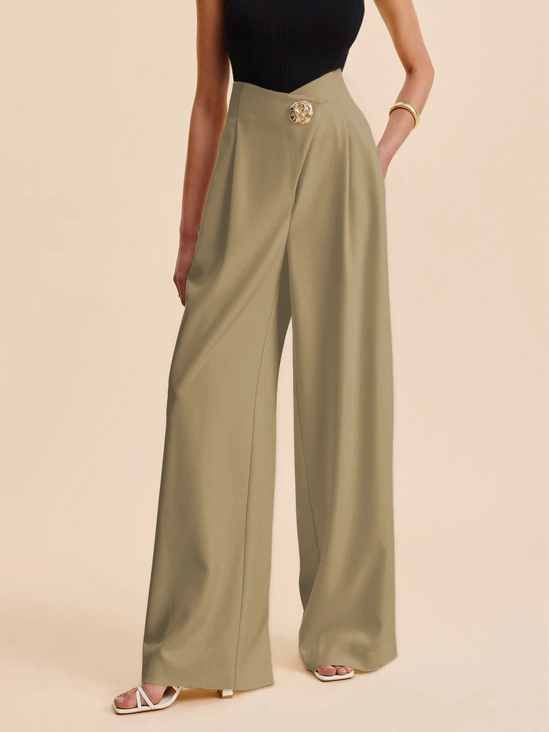 Embellished High-Waist Wide-Leg Pants | Commense