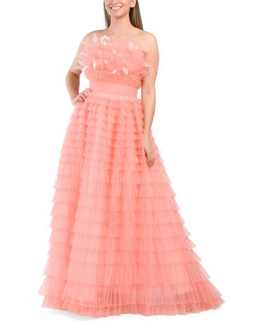 Tiered Tulle Gown With Feather Detail | TJ Maxx