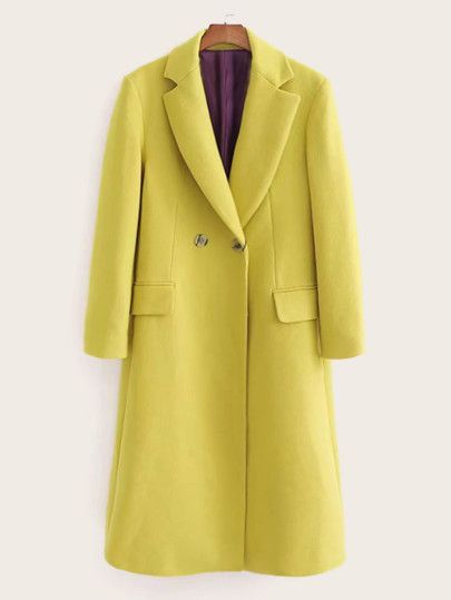 Lapel Neck Double Breasted Solid Coat | SHEIN