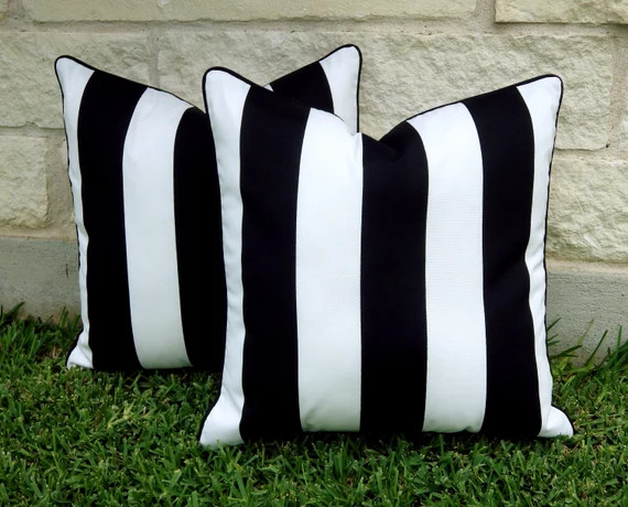 Black and White Stripe Outdoor Pillow Cover - Black and White Pillow Cover-Cabana Stripe Pillow C... | Etsy (US)