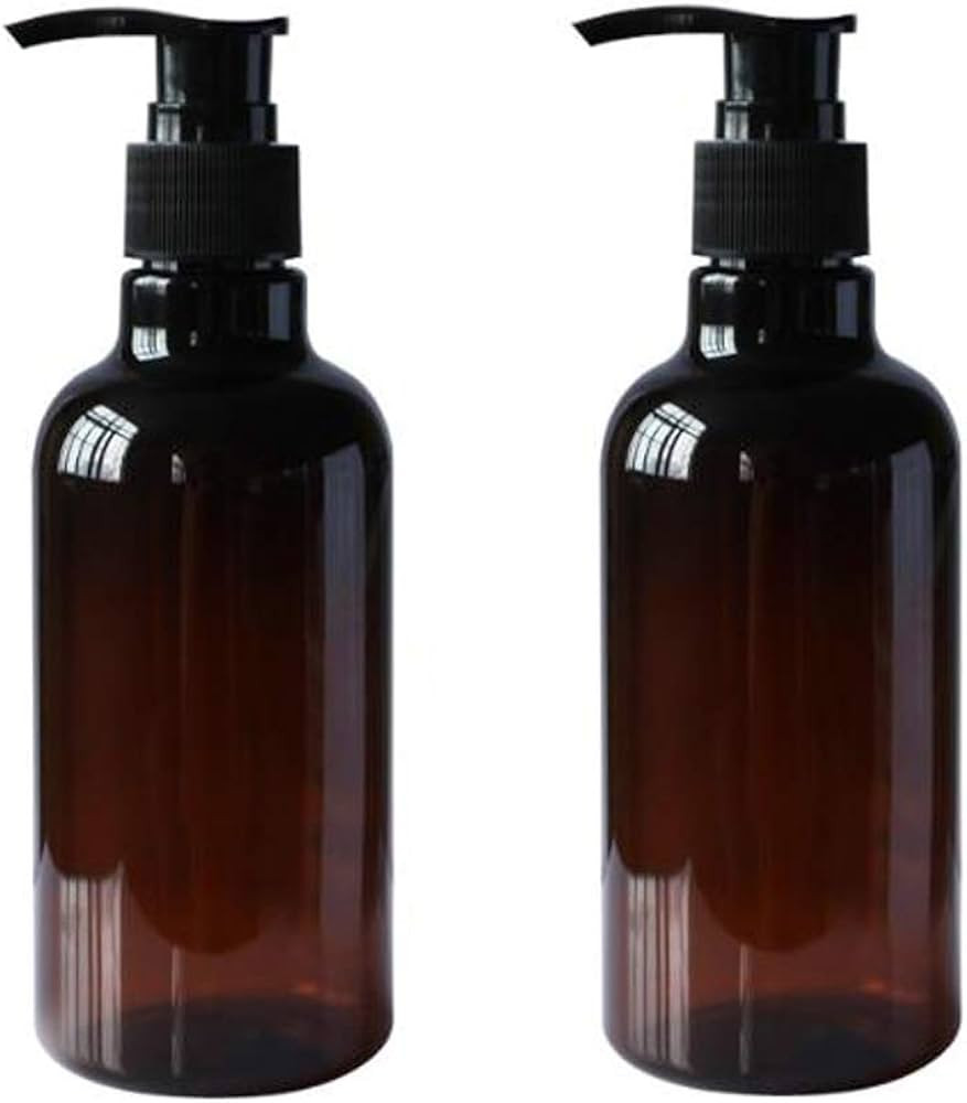 2Pcs 250ml/8oz Brown Amber PET Plastic Refillable Bottles with Black Pump Empty Pump Bottles Trav... | Amazon (CA)