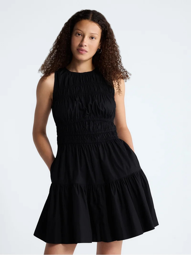 Free Assembly Women's and Women's Plus Smocked Cotton Drop Waist Mini Dress, Sizes XS-4X | Walmart (US)