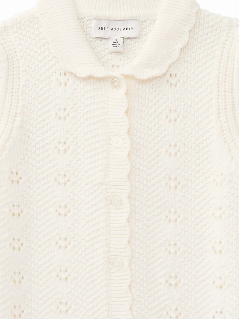 Free Assembly Girls' Cotton Pointelle Cardigan Sweater with Short Sleeves, Sizes XS 4/5-XL 14/16 | Walmart (US)