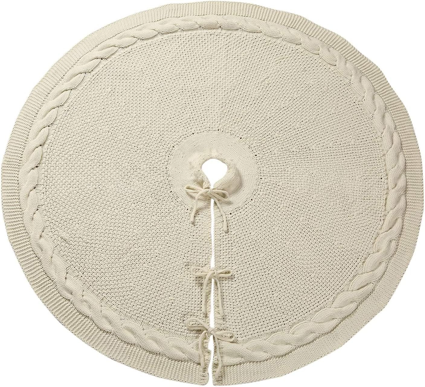 Amazon.com: Sattiyrch Knit Christmas Tree Skirt,Luxury Cable Knitted Thick Rustic Xmas Tree Decor... | Amazon (US)