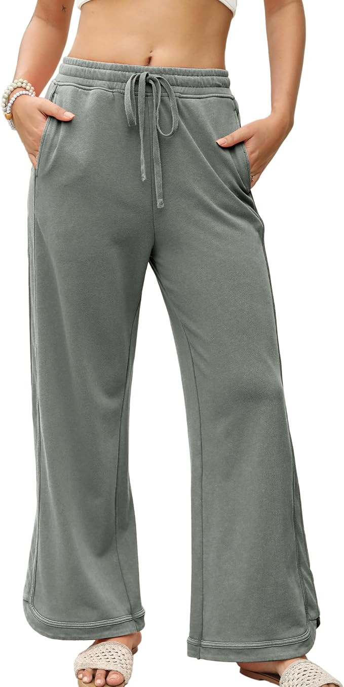 Hixiaohe Women's Casual Wide Leg Sweatpants High Waist Baggy Acid Wash Pants Drawstring Athletic ... | Amazon (US)