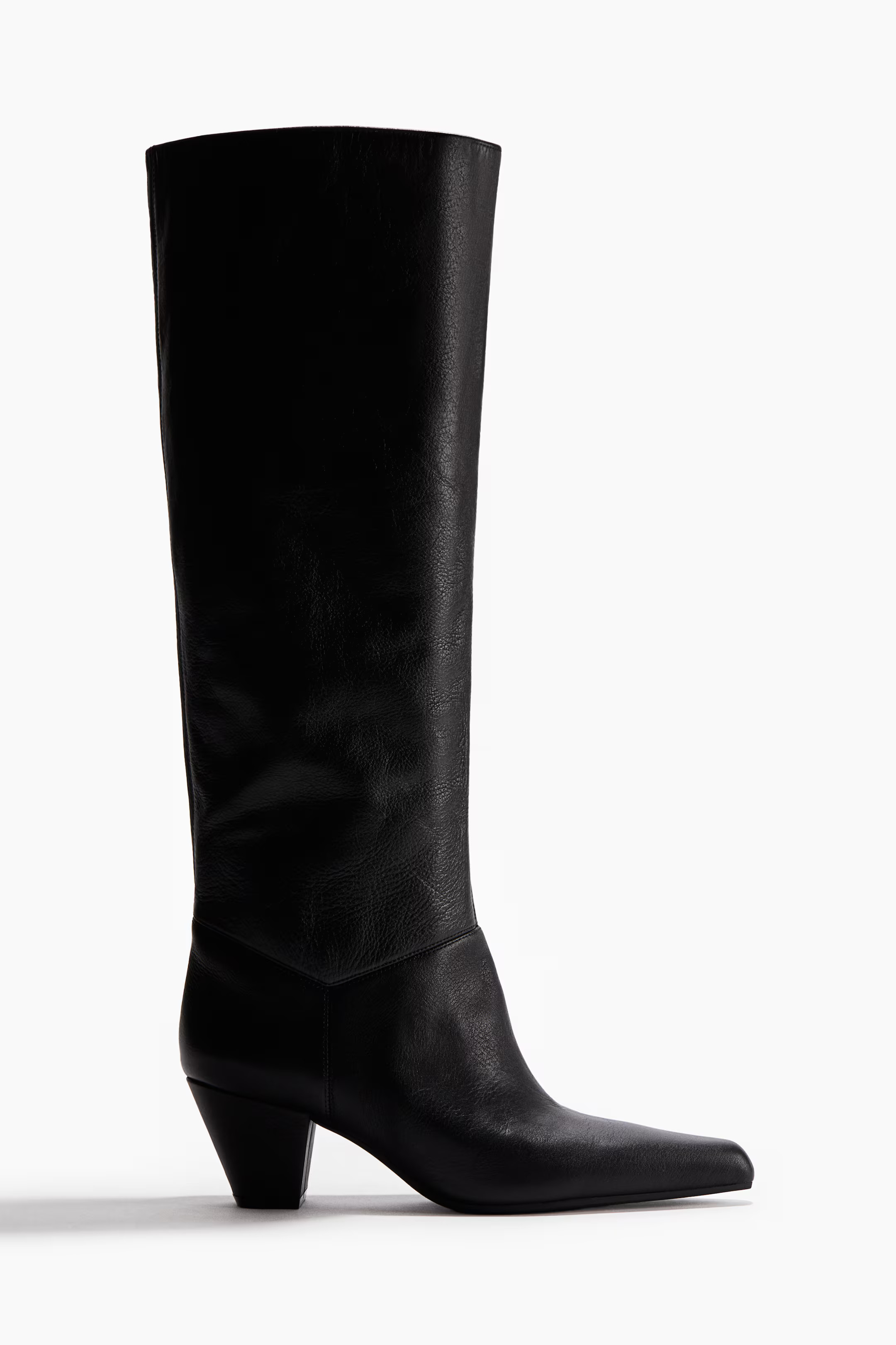 Knee-high leather boots - Black - Ladies | H&M GB | H&M (UK, MY, IN, SG, PH, TW, HK)