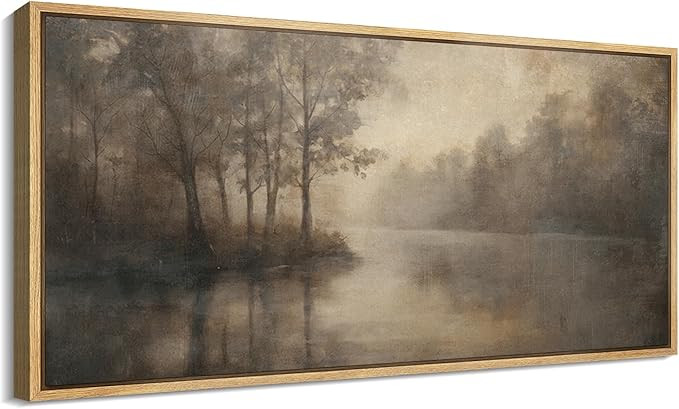 MUDECOR Extra Large Framed Canvas Print Wall Art Misty Forest Lake Soothing Foggy Landscape Fine ... | Amazon (US)