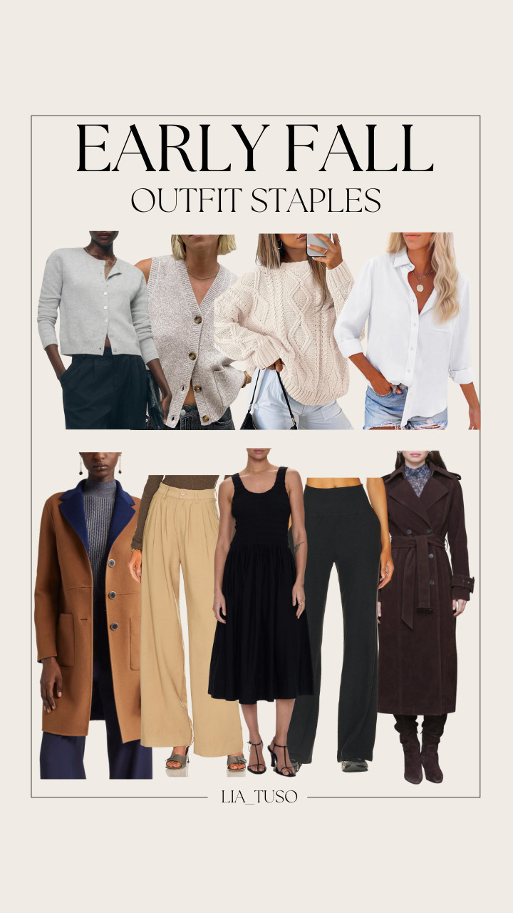 Early Fall Outfit Staples || Double Breasted Faux Suede Trench Coat || Clara Cashmere & Wool Crew Cardigan || Two-Tone Double Face Wool & Cashmere Coat || Women's Oversized Cable Knit Crewneck Sweaters || Womens Sleeveless Sweater Vest Button || Womens Button Down Shirts Cotton || Wide Leg Pant || Cropped Wide Leg Pant 

#FallOutfits #FallOutfitsStaples #FallOutfitIdeas 

 #LTKSeasonal #LTKStyleTip