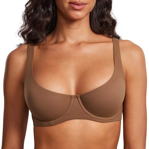 DOBREVA Women's Unlined Balconette Bra Underwire Supportive Plus Size Smooth Scoop Neck Sandalwood Brown-2 Unlined 36B | Amazon (US)