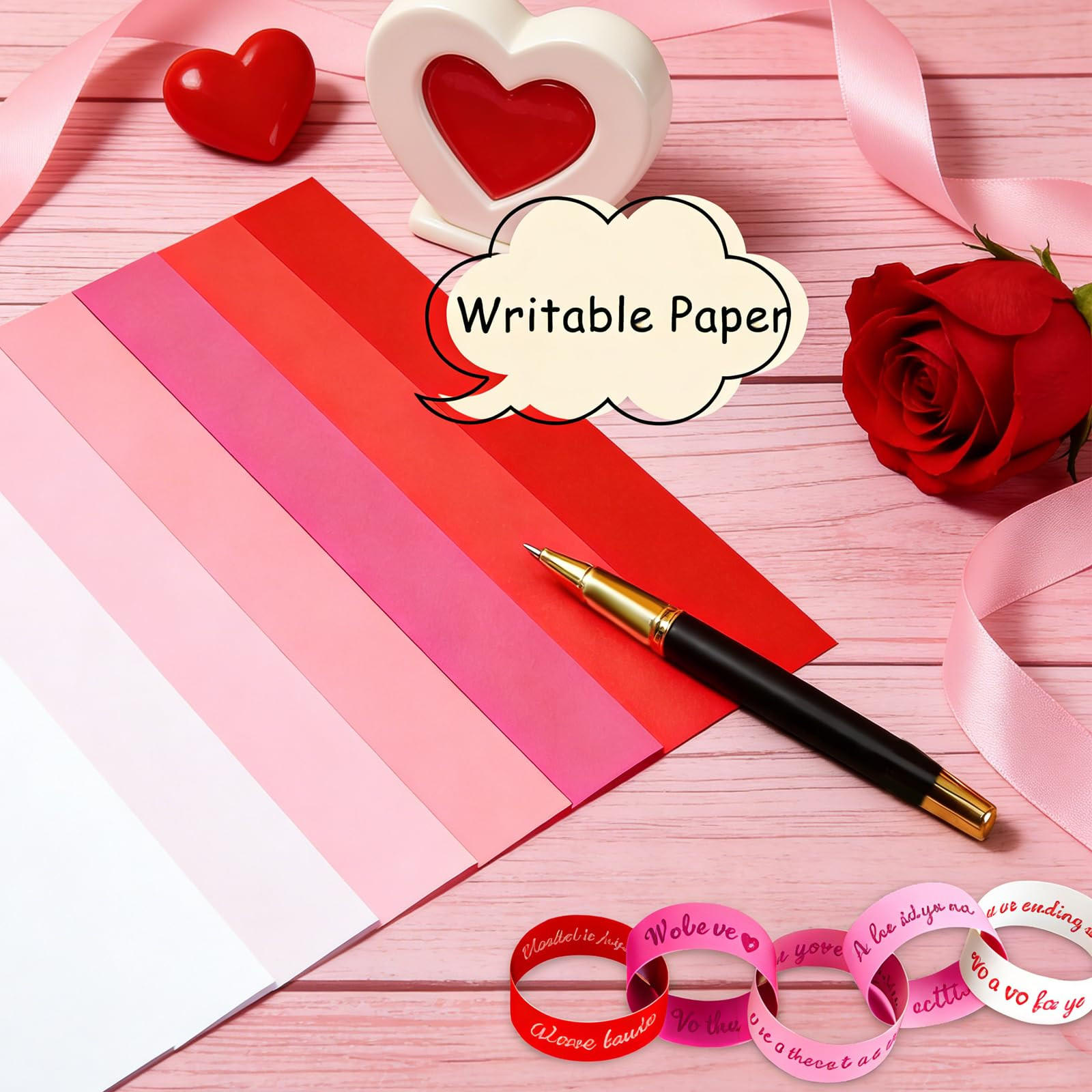 600 Pieces Valentine's Day Paper Chains Paper Strips 1 x 7 Inch for Wedding Party Decorations DIY... | Amazon (US)