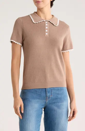 Adrianna Papell Contrast Trim Polo Sweater in Cream/Black at Nordstrom Rack, Size X-Small | Nordstrom Rack