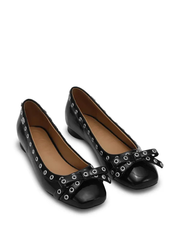 GANNI eyelet-detail Bow Ballerina Shoes | Black | FARFETCH | Farfetch Global