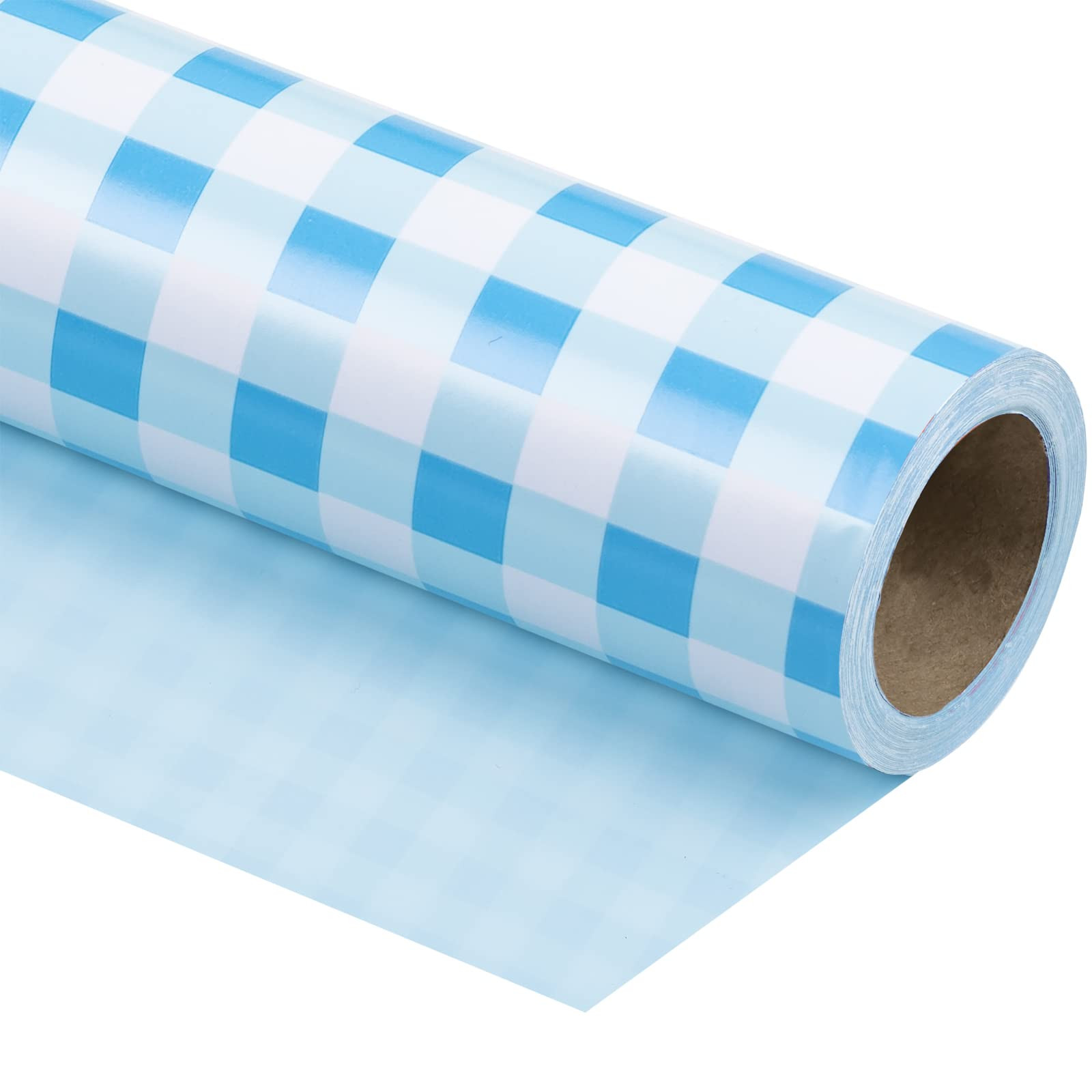 WRAPAHOLIC Reversible Wrapping Paper - Mini Roll - 17 Inch X 33 Feet - Blue and White Plaid Desig... | Amazon (US)