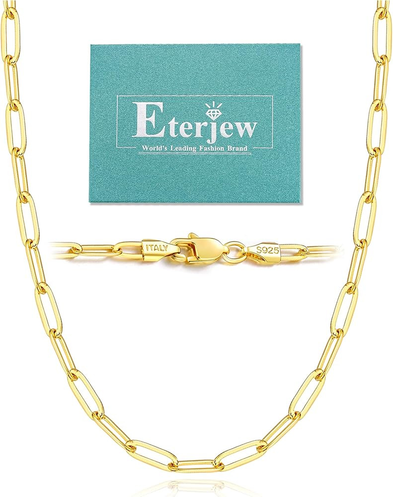 18K Gold Plated and 925 Sterling Silver Paperclip Chain Necklace for Women, 5mm Women's Chain Nec... | Amazon (US)