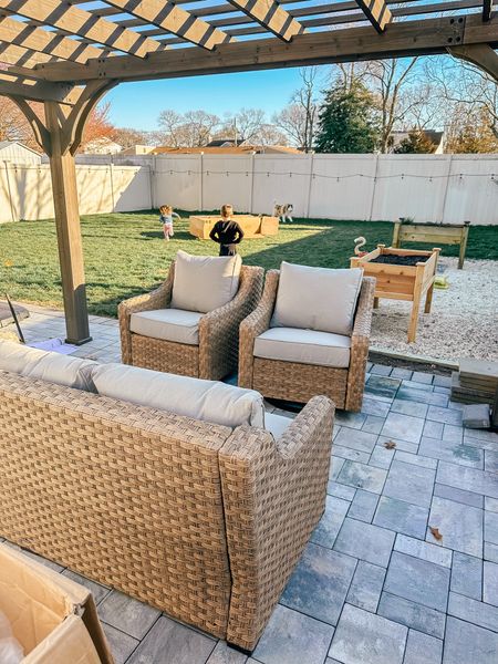 Loving our new outdoor patio set! 

I was looking for something with Serena and lily vibes for a fraction of the cost and this is it!!

It’s currently on sale with $200 off for $1200 total - it comes with a coach, 2 chairs, 2 nesting tables and covers!

#LTKsalealert #LTKhome #LTKfamily