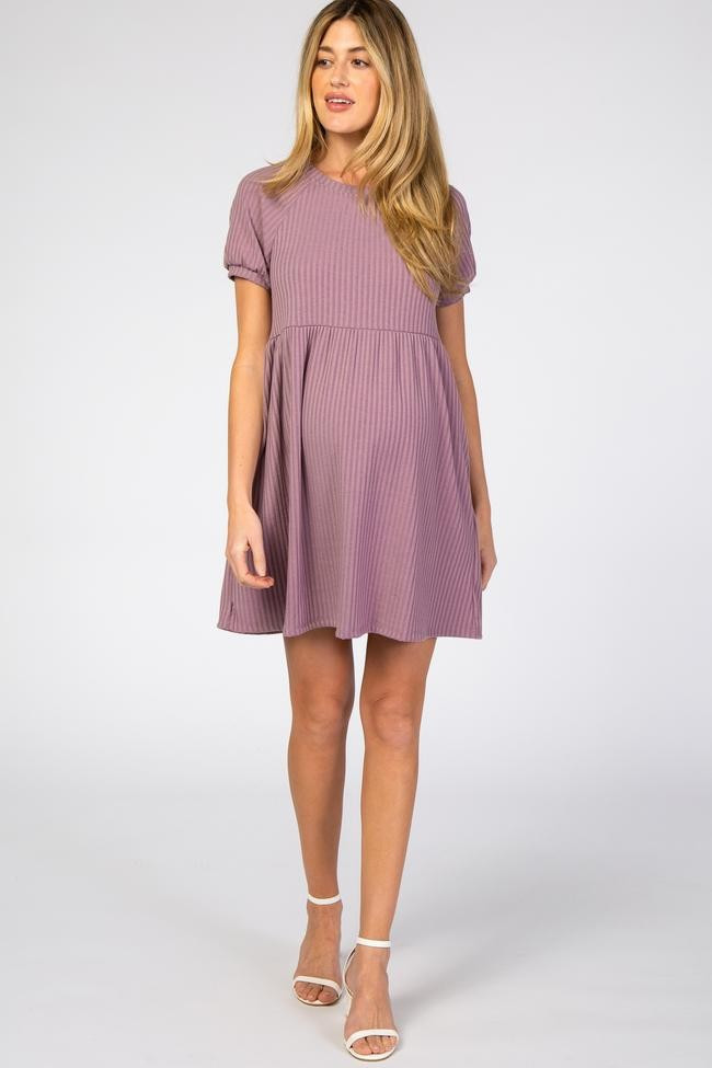 Lavender Ribbed Babydoll Maternity Dress | PinkBlush Maternity