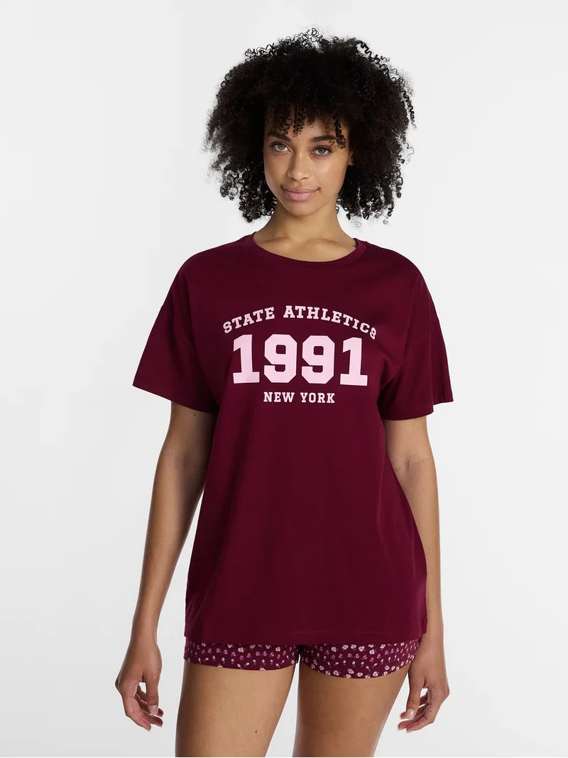 No Boundaries Women\u2019s and Women\u2019s Plus Cotton Sleepwear Graphic Oversized Tee, Sizes XX... | Walmart (US)