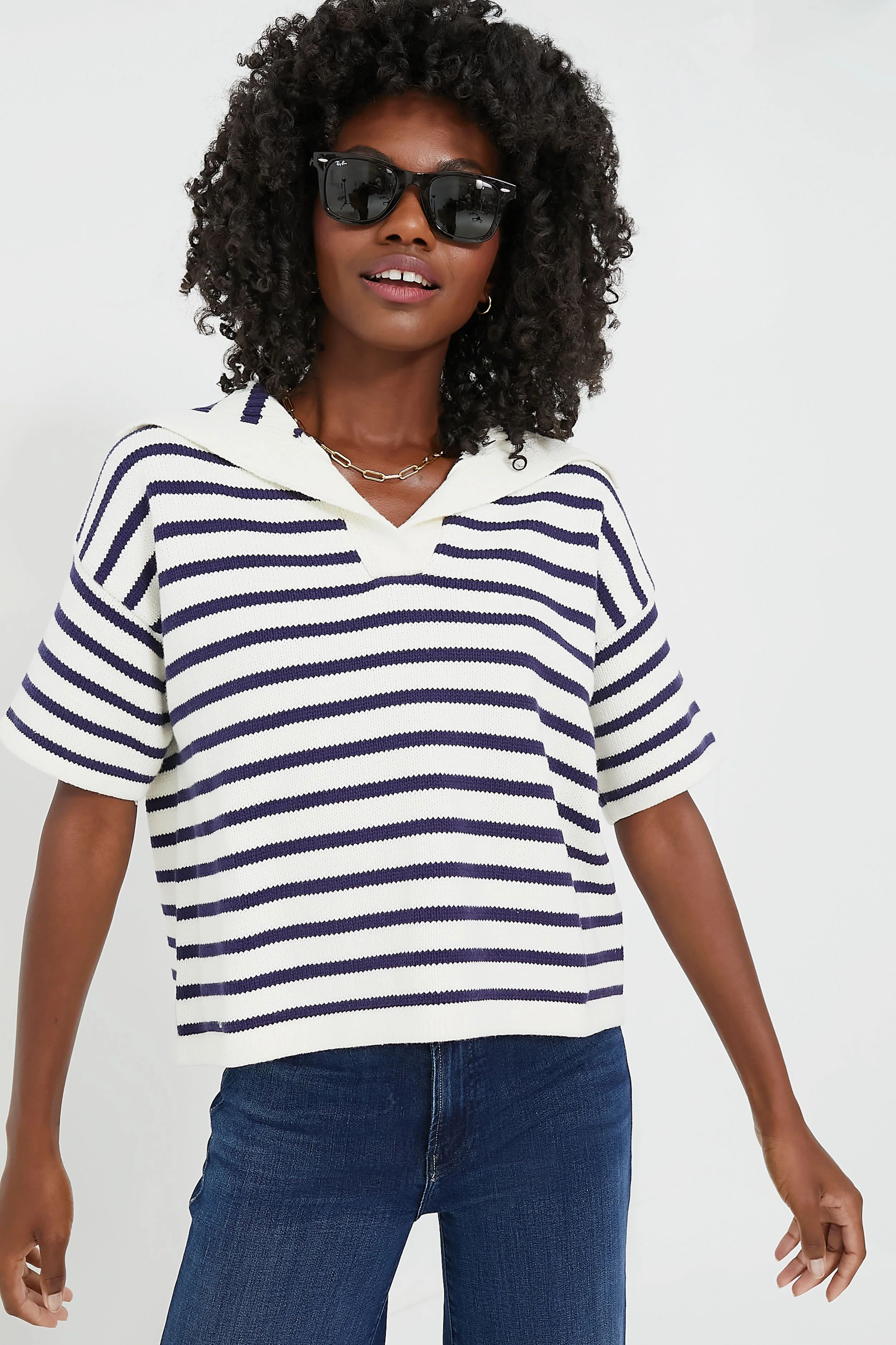 Ivory and Navy Stripe Claire Sweater | Tuckernuck (US)