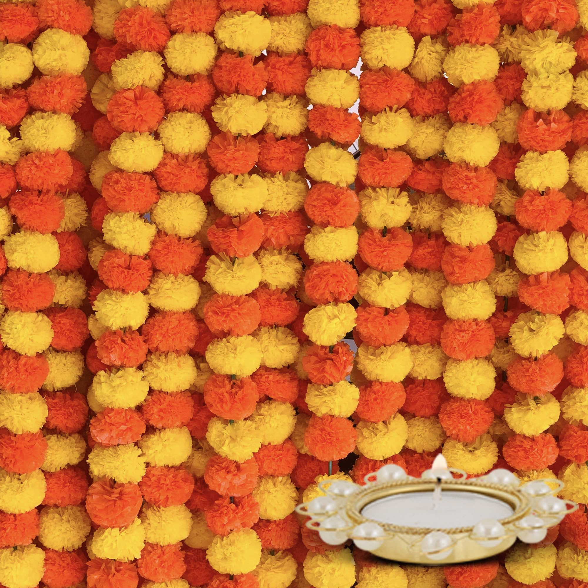 Marigold Garland for Decoration 5 Feet Indian Artificial Marigold Flowers for Diwali, Christmas, ... | Amazon (US)