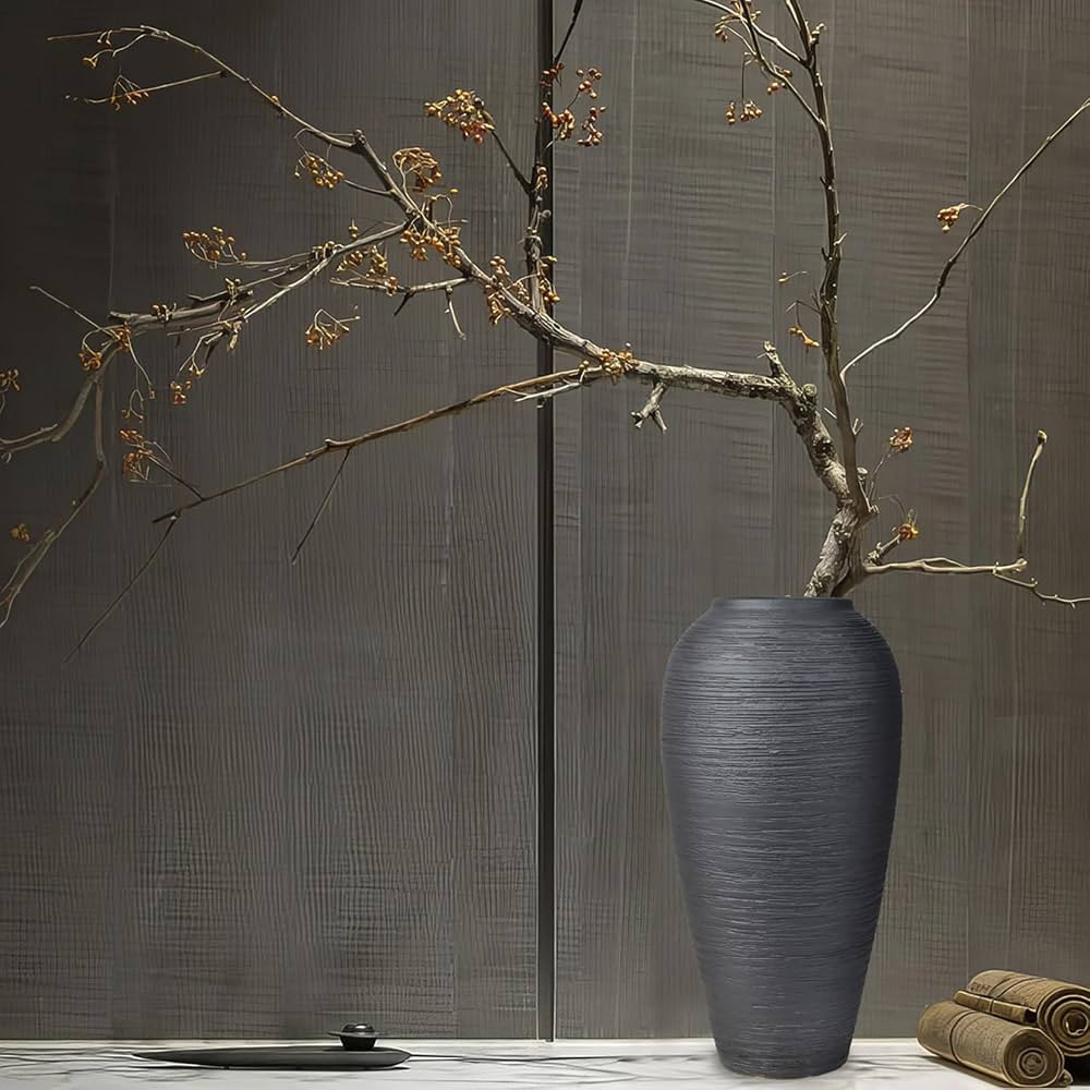 Black Rustic Ceramic Vase Vintage Large Vase,13.4 Inch Farmhouse Floor Tall Vase Pottery Clay Ter... | Amazon (US)