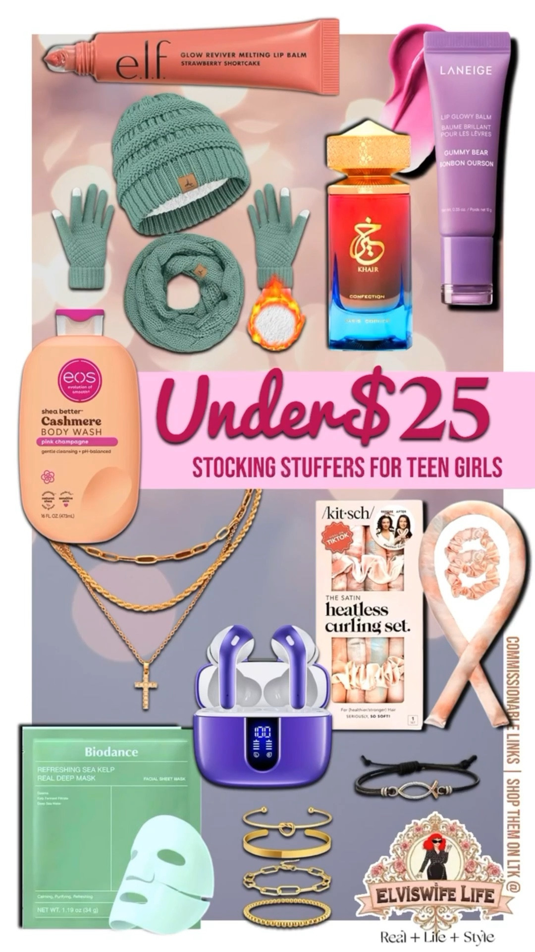 Grab some last minute gifts and stocking stuffers for the teen girl on your list: daughter, sister, family friend. 
🌟Fragrance (this one I get raves on wherever I wear it, and it’s teen appropriate), beauty (like these sheet masks for oily complexions), 💖my favorite body wash (smells amazing - but IMHO the lotion does NOT), ear buds in a rainbow of colors that won’t break the bank, pretty gold jewelry that looks nice but doesn’t cost a fortune, por pretty knit wear sets, and so much more! 
Click through below to check delivery dates, or take advantage of retailers that let you order online and pick up in person (Sephora, Ulta, Walmart, Target, etc.).
☝️Also check my gift guides (under “products) for my curated lists of gifts for everyone on your list!

#ltkfindsunder100 #ltku #ltkgirls #ltksalealert #ltkbeauty #ltkfamily #ltkseasonal Amazon, Walmart, Sephora, Ulta, Perfume, Christian jewelry, EOS cashmere, Biodance face mask, Laneige, e.l.f. makeup

#LTKFindsUnder50 #LTKGiftGuide #LTKHoliday