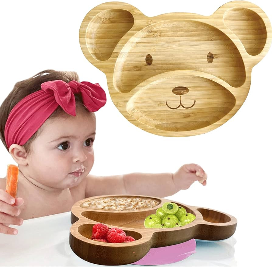 Bamboo Plates for Kids - Baby & Toddler Plates with Suction for Feeding & Weaning, Eco-Friendly B... | Amazon (US)