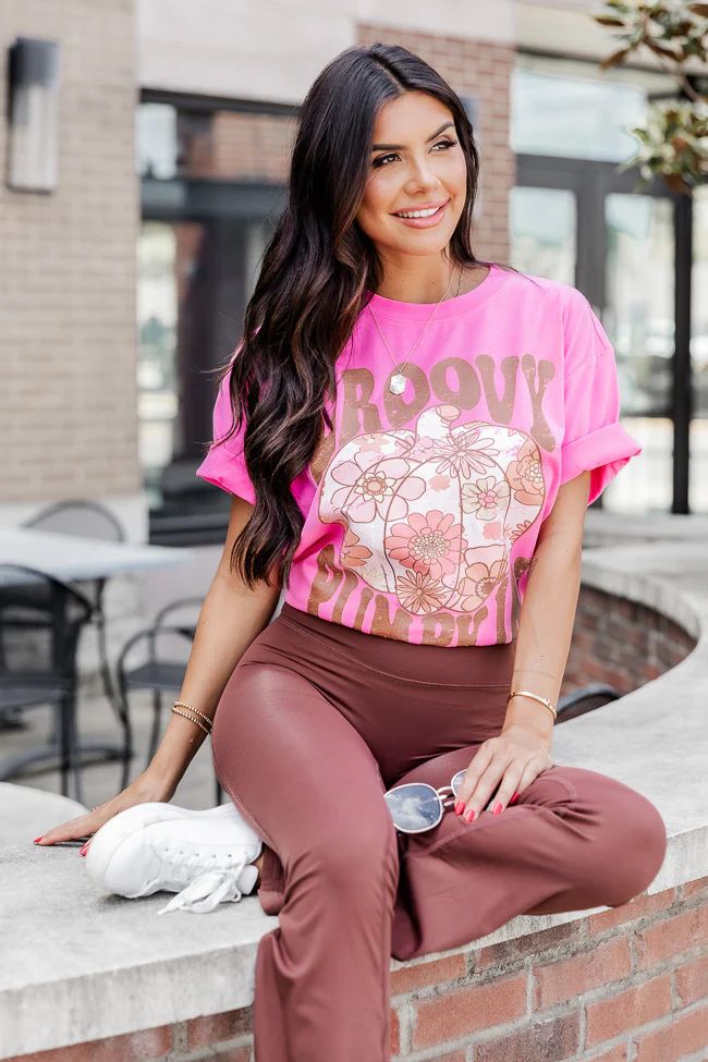 Groovy Pumpkin Hot Pink Graphic Tee | Pink Lily