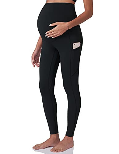 POSHDIVAH Women's Maternity Workout Leggings Over The Belly Pregnancy Yoga Pants with Pockets Soft Active Wear Work Pants Black Medium | Amazon (US)