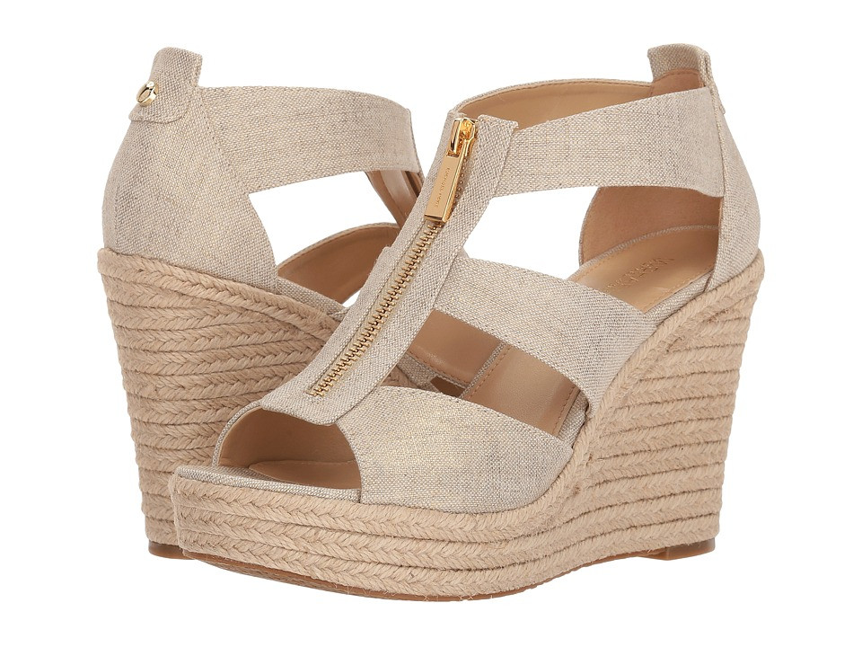 MICHAEL Michael Kors - Damita Wedge (Pale Gold Metallic Linen) Women's Wedge Shoes | Zappos